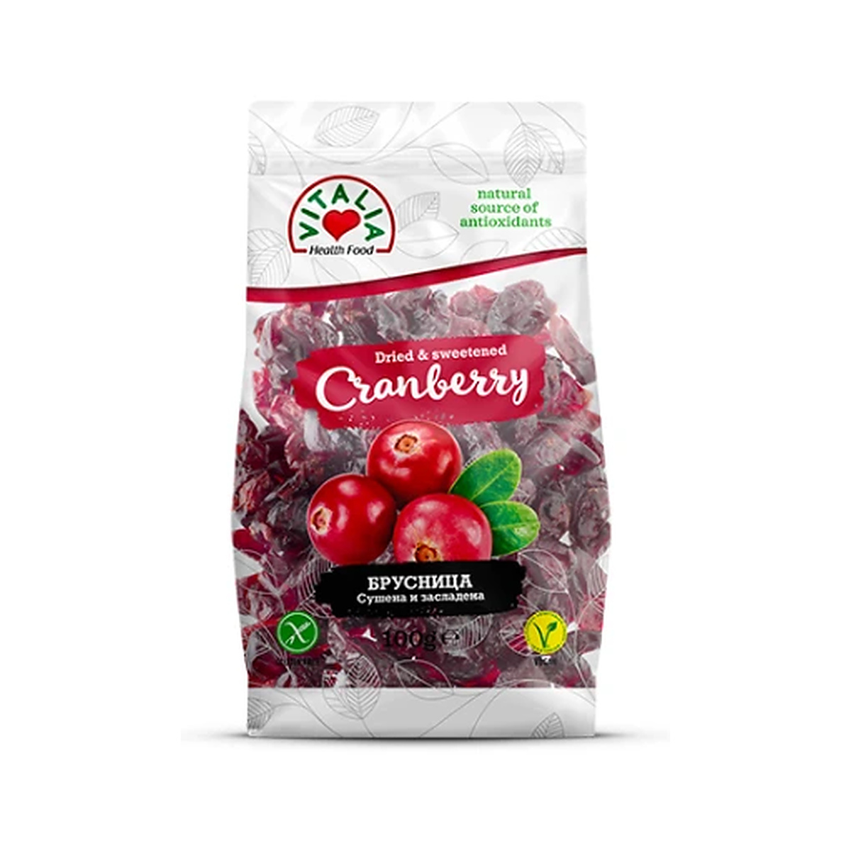 vitalia-cranberry-dried-and-sweetened-100g-5310099002188 Cranberry Dried & Sweetened 100g – Image 1