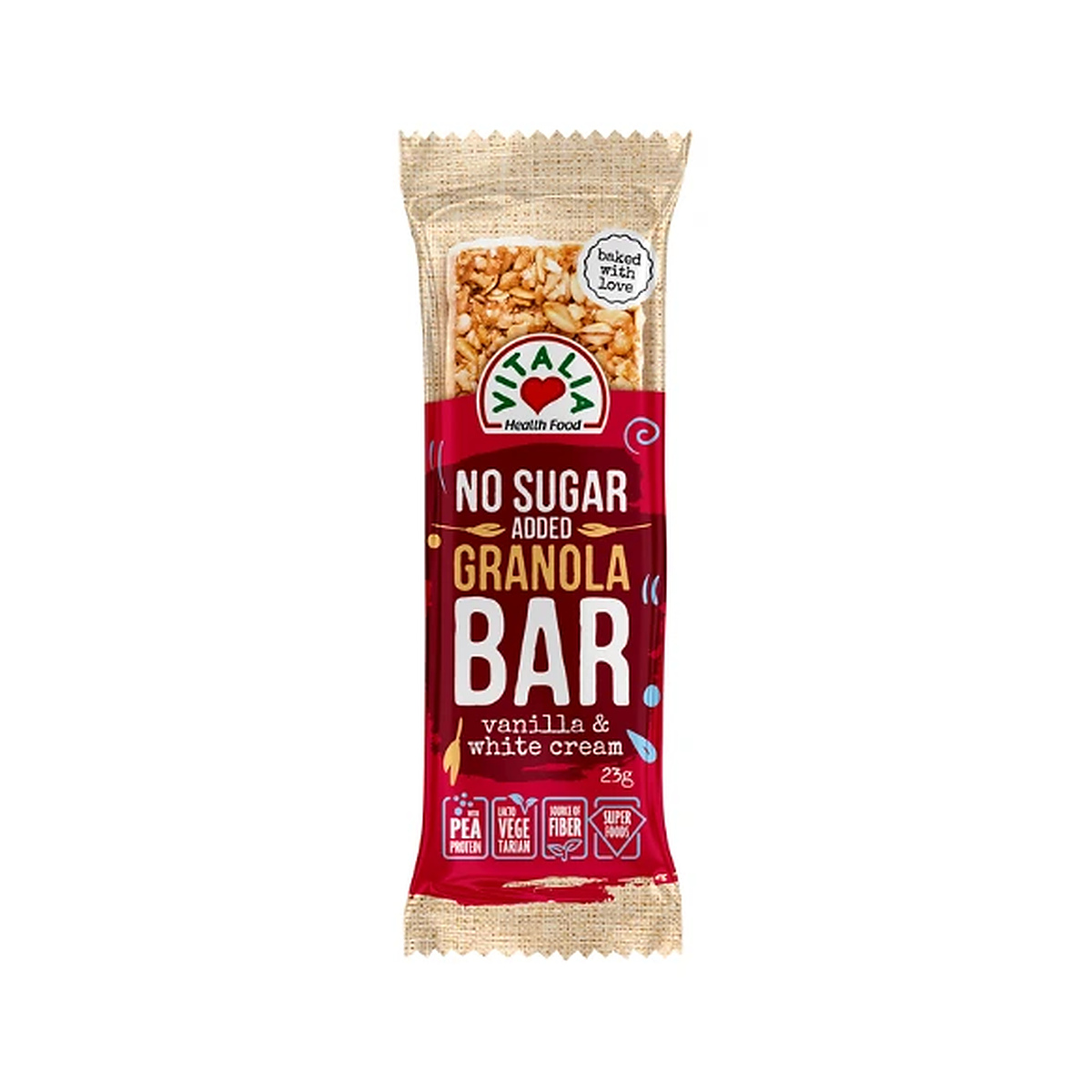 vitalia-granola-bar-vanilla-and-white-cream-no-sugar-added-23g-5310099019681 Granola Bar Vanilla & White Cream No Sugar Added 23g – Image 1