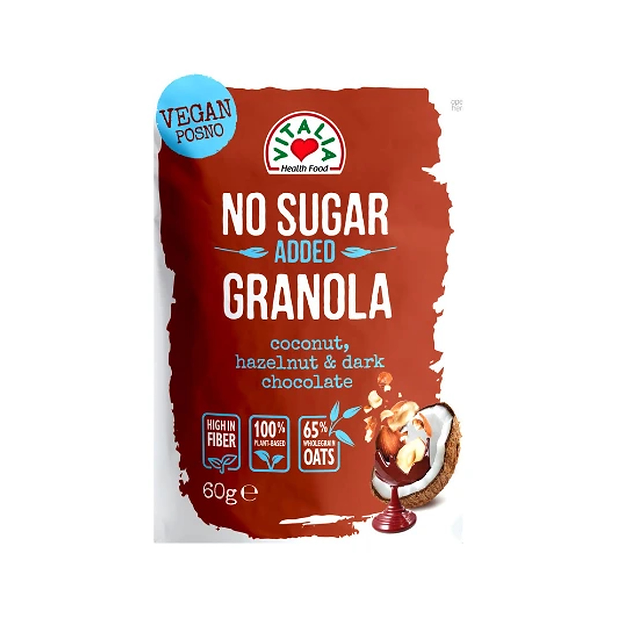 vitalia-granola-dark-chocolate-coconut-and-hazelnut-no-sugar-added-60g-5310099023176 Granola Dark Chocolate Coconut & Hazelnut No Sugar Added 60g – Image 1